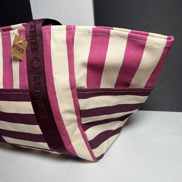 Victoria Secret Pink Weekender Tote Bag Logo Beach Gym Pool Travel Bag Zipper - Picture 6 of 14